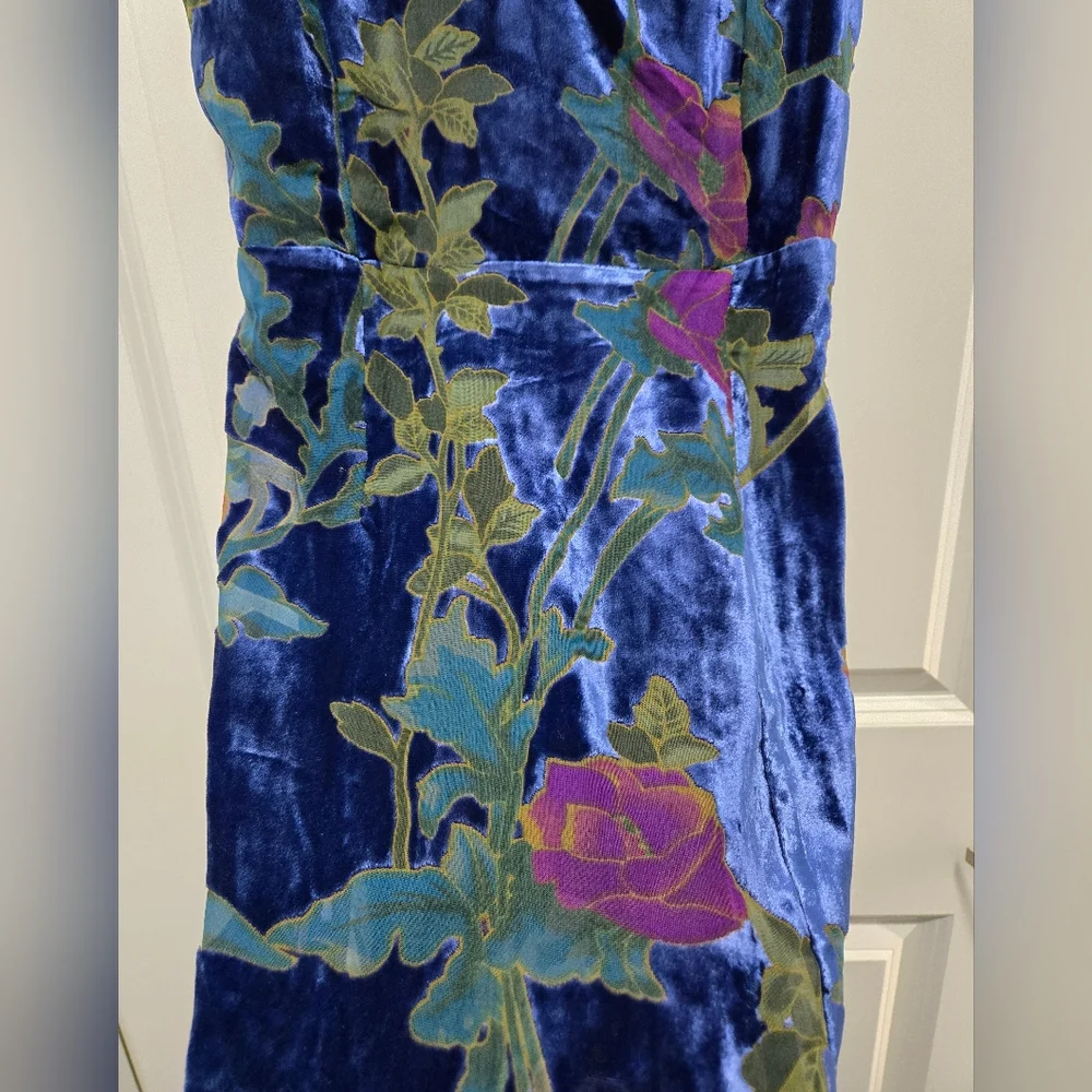 Lulus Evening With You Dark Blue Floral Velvet Asymmetrical Dress Size S - Picture 5 of 10
